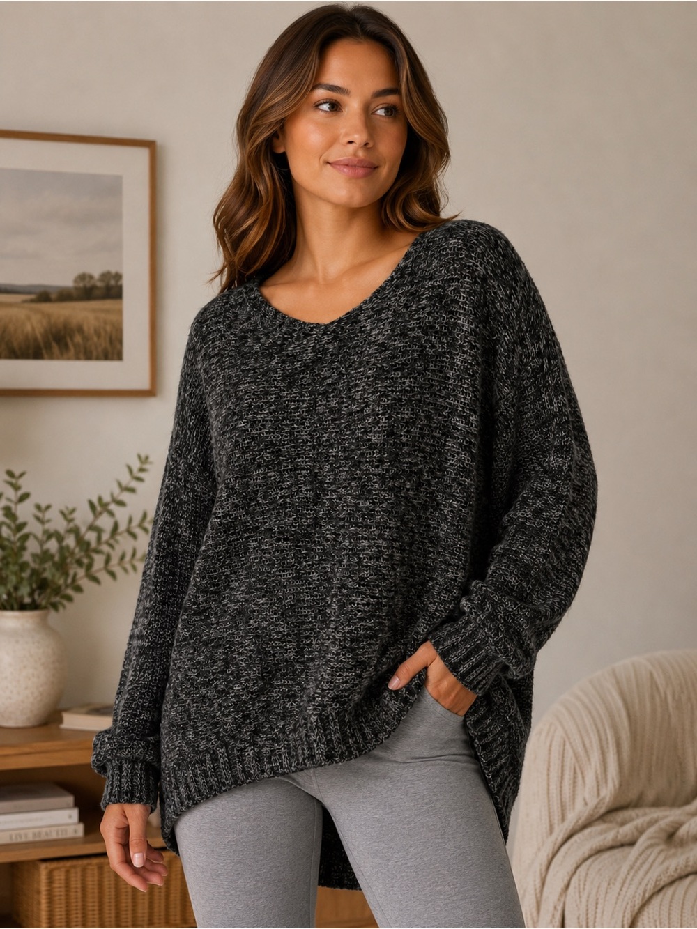 Rubbish Charcoal Heather Scoop-Neck Knit Pullover